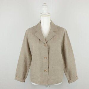Eileen Fisher Women's Small Tan 100% Linen Woven Button Up Jacket